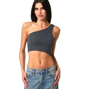 Talentless Modal Asymmetrical Hem One Side Ribbed Crop Tank Gray Women’s Small